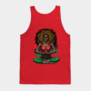 Black Beauty With Afro Love Yoga and Pan African Flag Tank Top